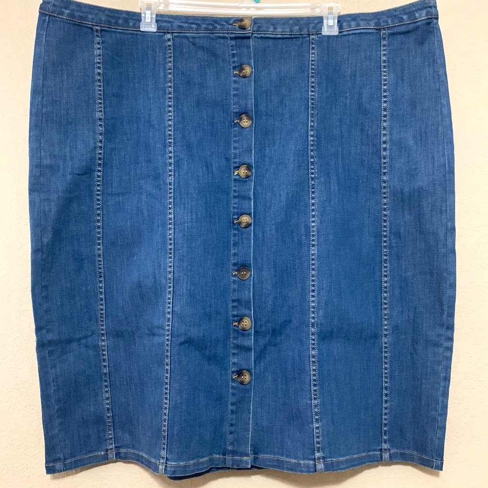 Boutique Jean Skirt with Front Button Detail